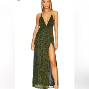 superdown green maxi dress with high slit